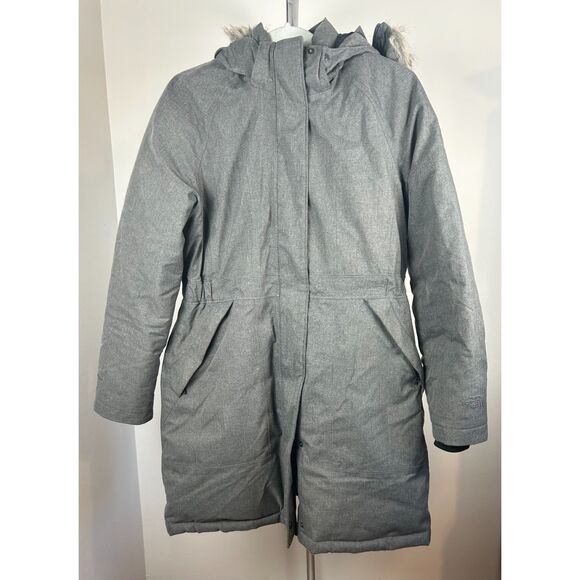 The North Face HyVent Arctic Parka Womens Size M Gray Goose Down Jacket Faux Fur - Picture 1 of 9